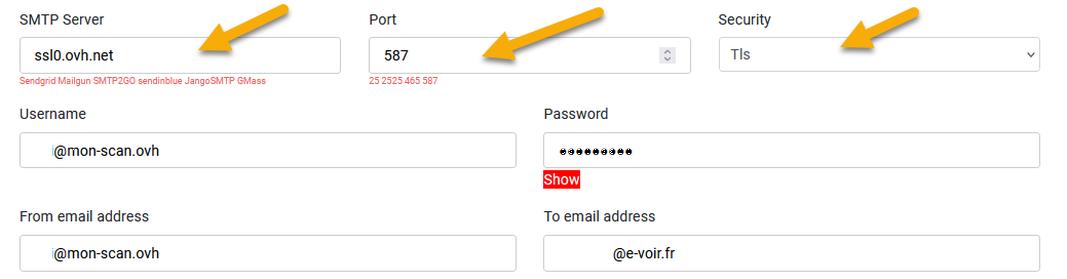 Scan 2 mail Ovh port 587